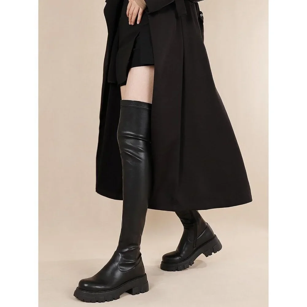 Women Black-pu Synthetic Comfortable Thigh High Over The Knee High Boot